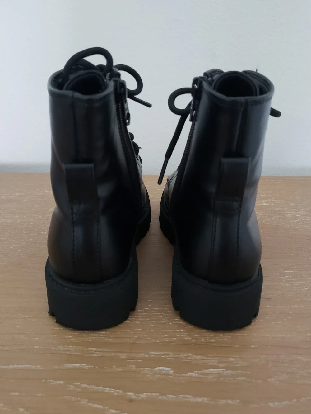 Girls Black Lace-Up Combat Boots with Decorative Beads